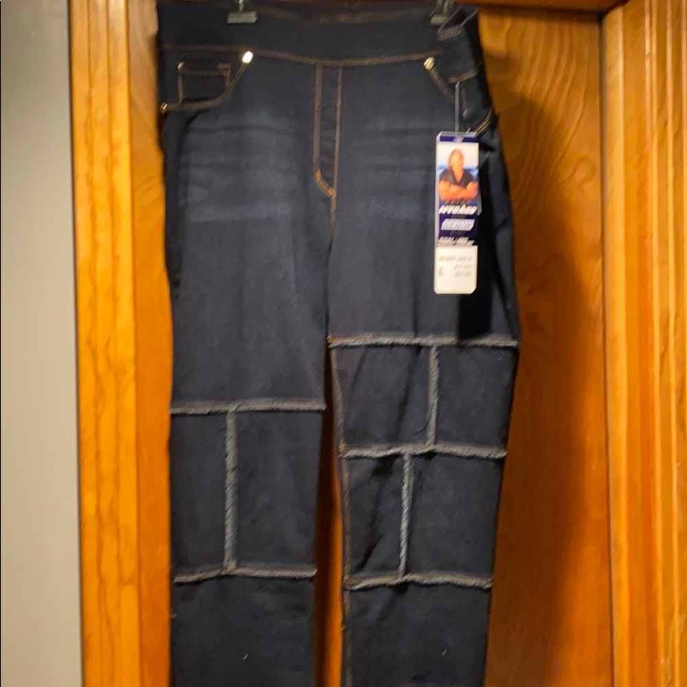 Blue square patched leggings